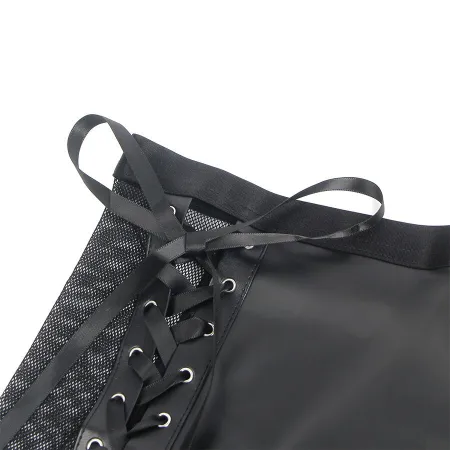 SUBBLIME - 957599 LEATHER BRA AND SKIRT SET BLACK L/XL