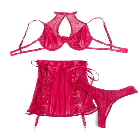SUBBLIME - 957605 LEATHER BRA AND SKIRT SET RED S/M