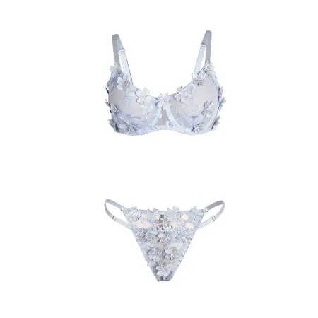 SUBBLIME - 957629 FLOWER EMBROIDERED BRA AND PANTIES SET SKY BLUE S/M