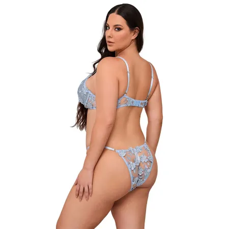 SUBBLIME - 957636 FLOWER EMBROIDERED BRA AND PANTIES SET SKY BLUE L/XL