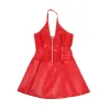 SUBBLIME - 957728 LACE ZIPPER LEATHER DRESS RED S/M