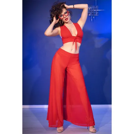 CHILIROSE - CR 4857 RED TOP AND PANTS SET SIZE S