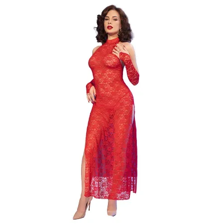 CHILIROSE - CR 4853 RED LACE DRESS WITH GLOVES S/M