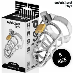 ADDICTED TOYS LOCKED - SILVER LOCK METAL PENIS CAGE SIZE S