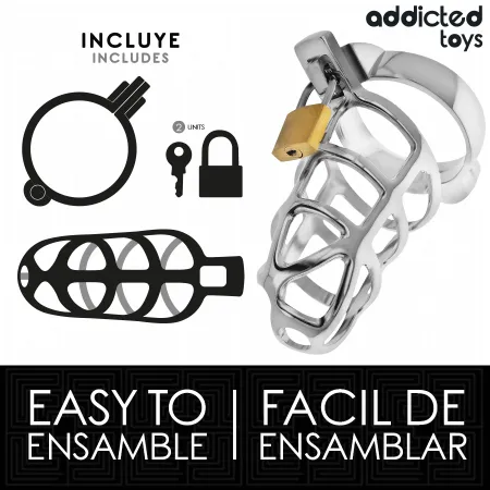 ADDICTED TOYS LOCKED - SILVER LOCK METAL PENIS CAGE SIZE S