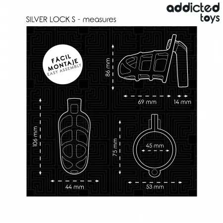 ADDICTED TOYS LOCKED - SILVER LOCK METAL PENIS CAGE SIZE S