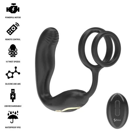 IBIZA - WIGGLE REMOTE CONTROLLED ROTATING ANAL PLUG WITH PERINEAL VIBRATION AND PENIS ENHANCING RINGS