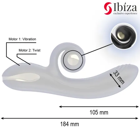 IBIZA - TWISTER VIBRATOR WITH CURVE STIMULATOR AND VIBRO-ROTATION