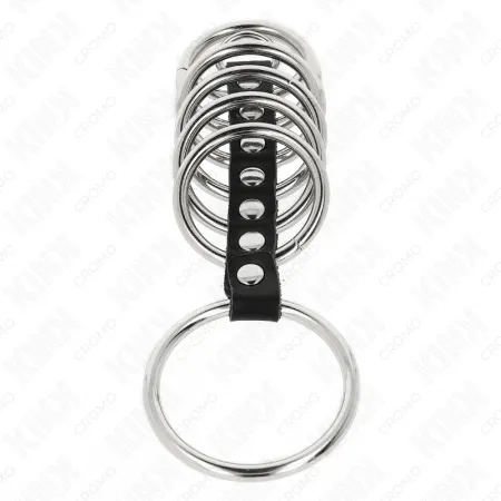 KINK - 7 METAL PENIS RINGS 3.2 CM TO 5 CM CONNECTED BY LEATHER