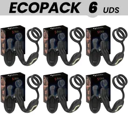 ECOPACKS 6 UNITS - IBIZA WIGGLE REMOTE CONTROLLED ROTATING ANAL PLUG WITH PERINEAL VIBRATION AND PENIS ENHANCING RINGS
