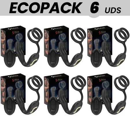 ECOPACKS 6 UNITS - IBIZA WIGGLE REMOTE CONTROLLED ROTATING ANAL PLUG WITH PERINEAL VIBRATION AND PENIS ENHANCING RINGS