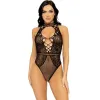 LEG AVENUE - NET AND LACE KEYHOLE HALTER BODYSUIT ONE SIZE