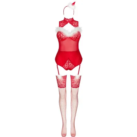LIVCO CORSETTI FASHION - LIMPID SNOWFLAKES LC 90604 BODY + STOCKINGS + CHRISTMAS HEADBAND L/XL