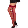 LEG AVENUE - 1957 GARTER BELT STOCKINGS WITH RED FLOWERS - ONE SIZE